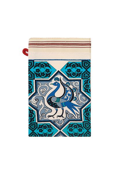 Bursa İpek Turquoise Blue Printed Peacock Pattern Pouch