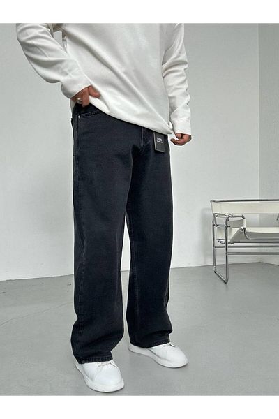 Gambocci Men's Black Baggy Skater Comfortable Fit Jeans