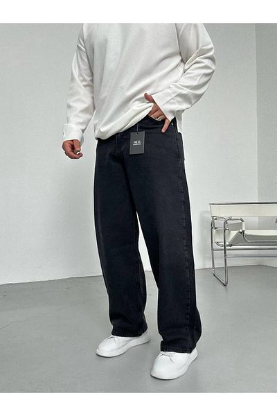 Gambocci Men's Black Baggy Skater Comfortable Fit Jeans