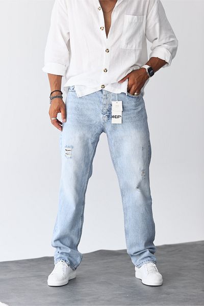 MADZEYMODA Ανδρικό φαρδύ τζιν με λεπτομέρεια Ice Blue Jean