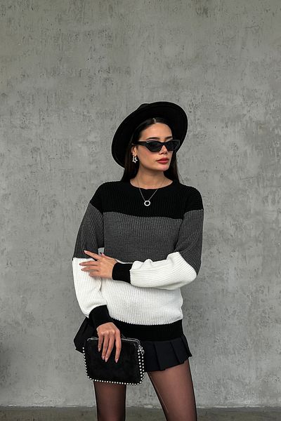 nosia fashion Pulover de damă, cu mânecă lungă, cu decolteu, cu blocuri de culoare