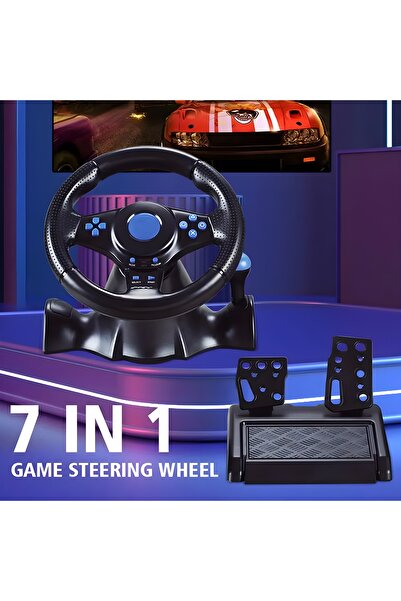 MEGAMUS 7in1 Uyumlu Gamer Direksiyonu Pratik 180' Döndürme Oynama Rahat Kavrama Direksiyon Simidi