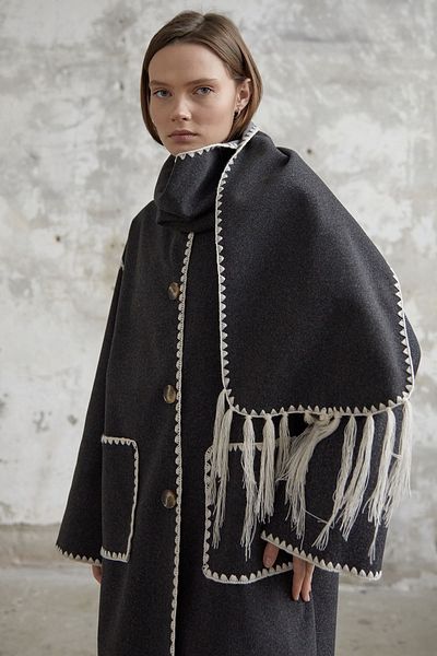 InStyle Geprägte Longjacke mit Schaltaschen - Anthrazit