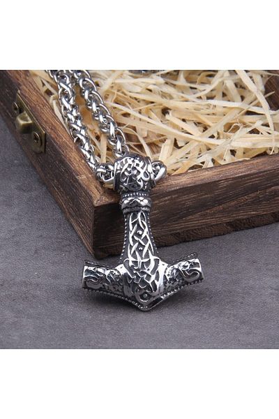 Viking Thor Hammer Mjollnir Valhalla - 316L Nordic Men's Necklace