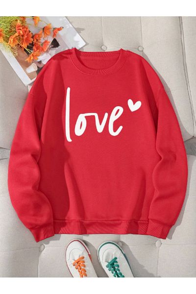 MAGORS Style-X Cycling Neck Cotton Love Printed, Red Oversize Lovery Special Sweatshirt