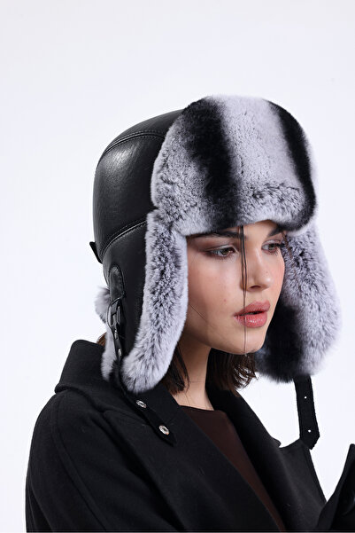 fubileather قبعة جلدية أرنب بني (ريكس) من الجلد الطبيعي للنساء