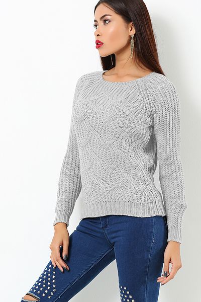 AVORWE Pulover tricotaj cu decolteu triplu, cu model de frunze
