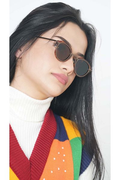 TomyHelf Women's Sunglasses Oval Leopard Frame Brown Glass