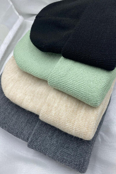 KISCHE Unisex Folded Basic Domestic Production 4-Piece Colorful Beanie