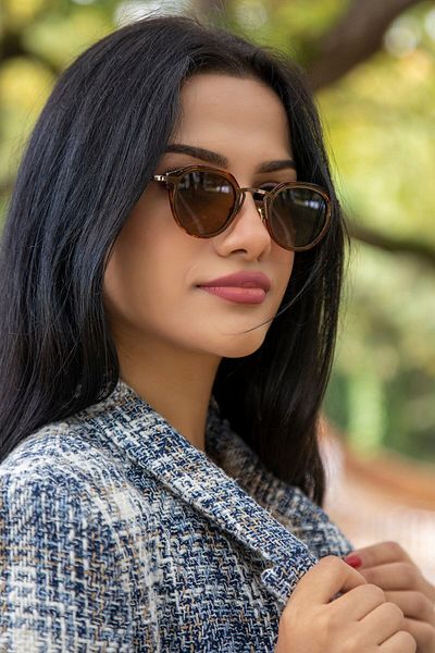 TomyHelf Women's Sunglasses Oval Leopard Frame Brown Glass