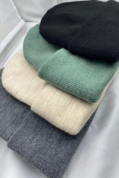 KISCHE Unisex Folded Basic Domestic Production 4-Piece Colorful Beanie