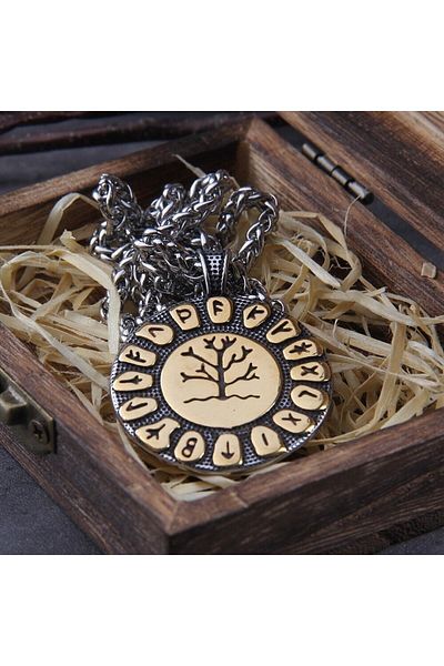 Viking Tree of Life Thor Scandinavian Tree of Life Nordic Runic Mesh Chain 316L Steel Men's Necklace