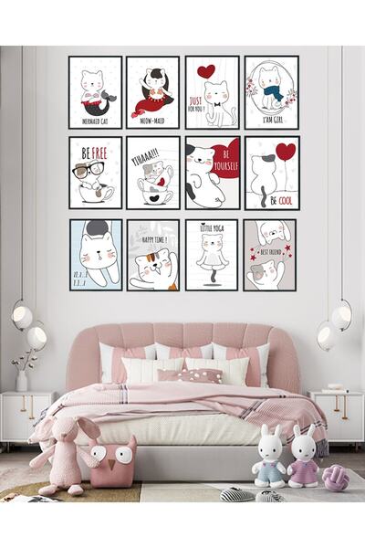 kutuTR Dekorize Mdf Tablo Seti 12 Parça 3 Mm - Kedi Çocuk Salon Oturma Yatak ...