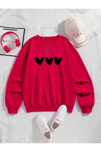 MAGORS STIL-X BUMBAC CU Gâtul rotund CU IMprimare INIMĂ, CULOARE ROȘU OVERSIZE HEARTBREAKER PERSONALIZAT