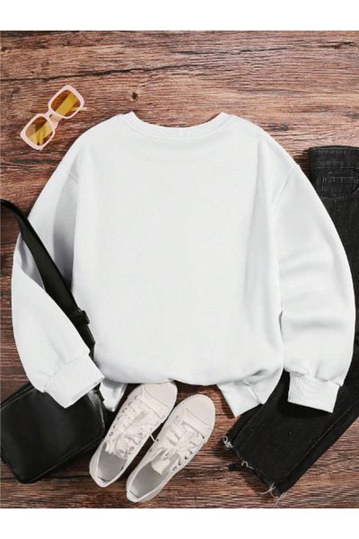 MAGORS STIL-X BICICLETA CULOARE ALBĂ DIN BUMBAC, SWEATSHIRT OVERSIZE CU IMPRIMAT LOVE PENTRU IUBIT