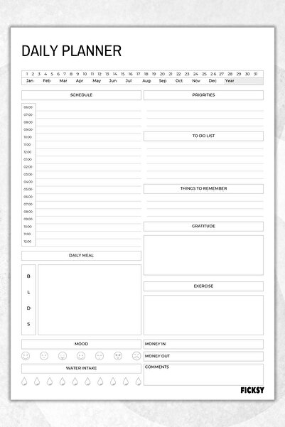 Ficksy مخطط يومي - مقاس A4 للقيام به - 30 ورقة - مخطط يومي