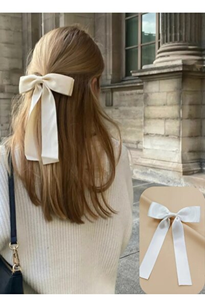 MAKSESUAR Kadın Beyaz Saten Fiyonk Otomatik Toka