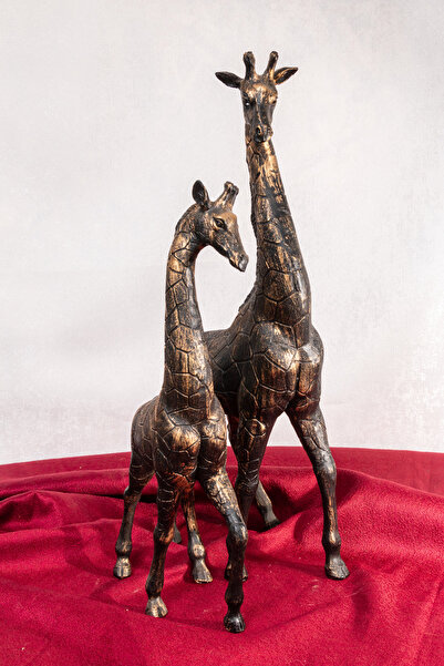 DEKORADAM L'ART İkili Zürafa Heykeli 46cm 35cm CF 000035)