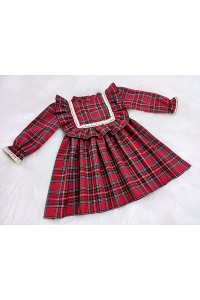 Eylülce Butik Rochie pentru fete din carouri cu dantela