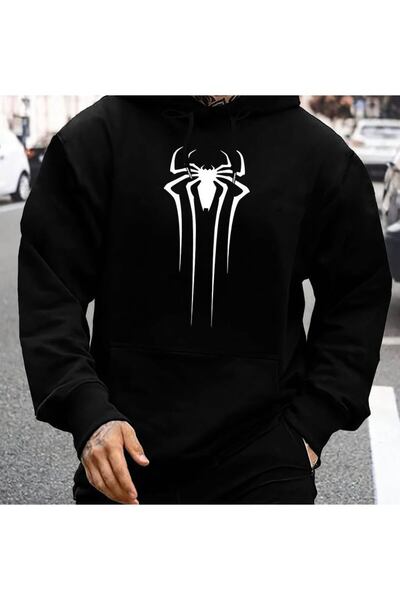 donamod Crna unisex muška velika majica Spiderman Štampano Sa kapuljačom