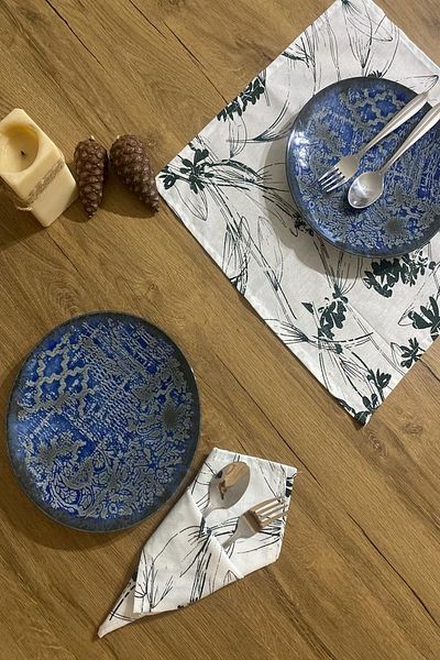 Emtory Home Set de 6 șervețele de prezentare pentru servicii de in verde floral