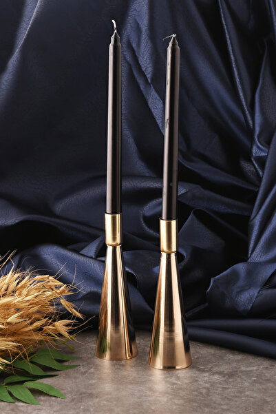 TR Turan Collection KULE 2'li Şamdan Gold Kaplam Modern Metal Mumluk Şamdan Seti