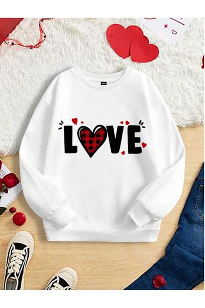 MAGORS STIL-X BICICLETA CULOARE ALBĂ DIN BUMBAC, SWEATSHIRT OVERSIZE CU IMPRIMAT LOVE PENTRU IUBIT