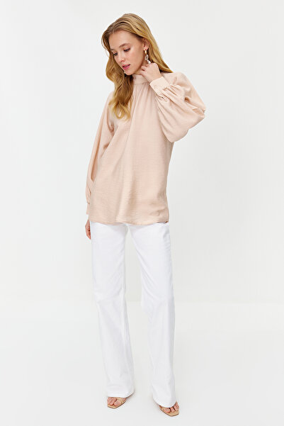 Trendyol Modest Powder Aerobin Pearl Detailed Stylish Woven Linen Look Tunic TCTSS24UK00010