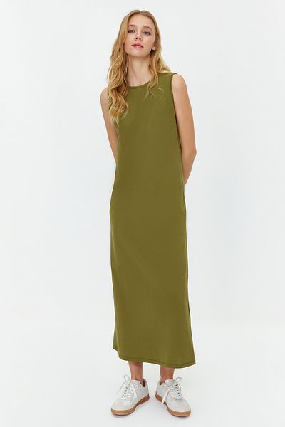Trendyol Modest Khaki šaty bez rukávů s dlouhou podšívkou TCTSS21UK0034