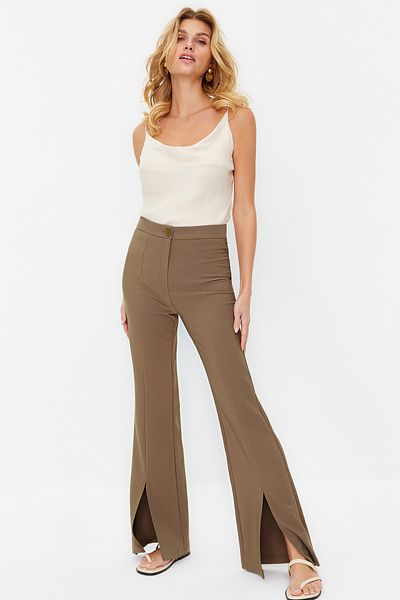 Trendyol Collection Khaki Flare Slit Detailed Woven Trousers TWOAW22PL0046