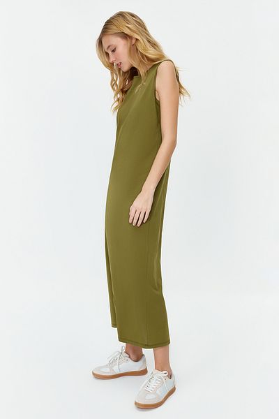 Trendyol Modest Khaki šaty bez rukávů s dlouhou podšívkou TCTSS21UK0034