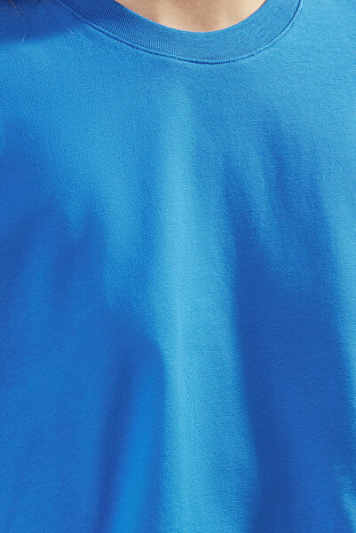 Trendyol Collection Premium Saks 100% Πλεκτό Μπλουζάκι από Χοντρό Βαμβάκι TWOSS23TS00038