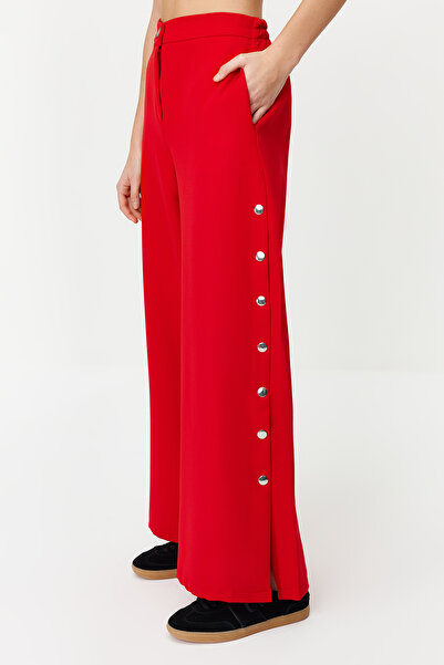 Trendyol Collection Piros, széles szárú, oldalsó gombos szőtt nadrág - TWOSS20PL0398