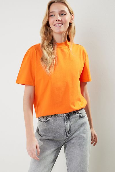 Trendyol Collection Antracytowo-pomarańczowy 2-pak podstawowych dzianinowych T-shirtów ze stójką TWOSS20TS1500