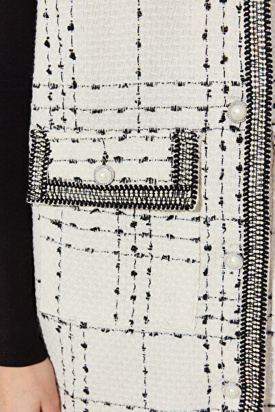 Trendyol Modest White Pocket Detailed Tweed Woven Vest TCTAW24YE00000