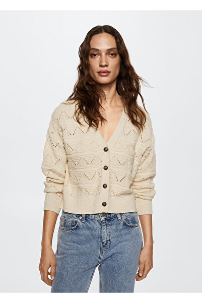 MANGO Woman Ecru Women's Cardigan 37040351