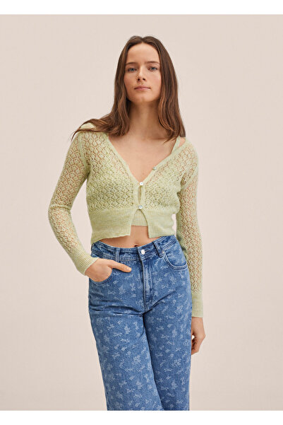 MANGO Woman Women's Lime Green Cardigan