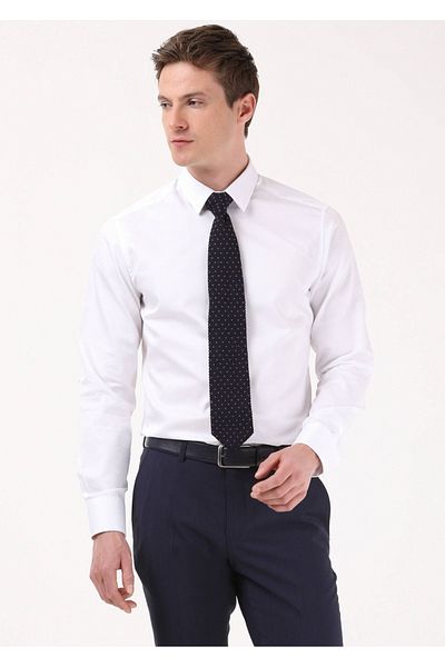 3A MODA Men's White Slim Fit Narrow Cut Classic Collar