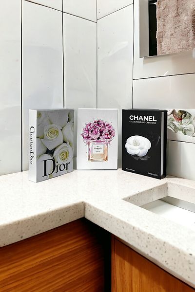 Saccura Decor Set of 3 Decorative Book Boxes, Rose Pattern Decorative Box Set