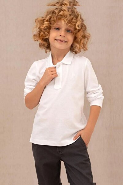 U.S. Polo Assn. Hanorac alb de bază cu gât polo pentru băiat