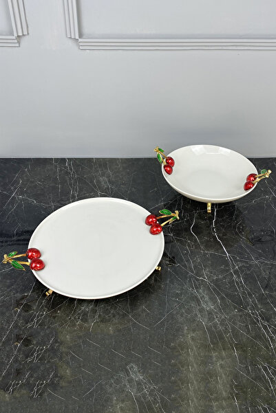 MAY HOME Cherry Handled Base Standing Presentation Bowl Plate Set