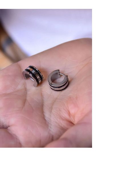 Sinsirella Steel Black Striped White Hoop Earrings