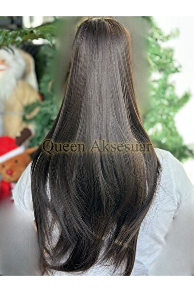 QUEEN AKSESUAR lüks trend düz uzun at kuyruğu fiber ısıya dayanıklı mandal po...