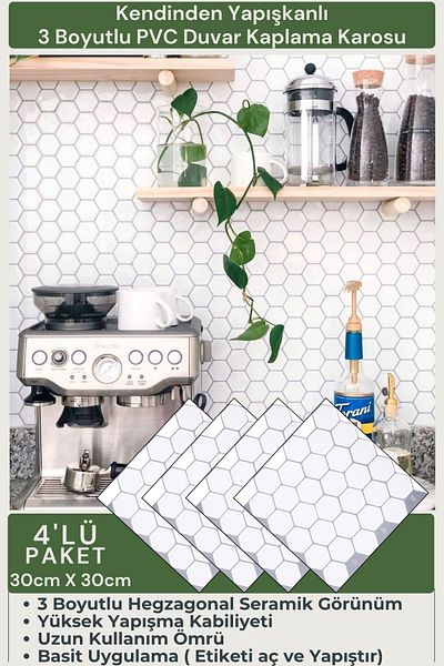 Technojet Acoperire pentru blat de bucătărie cu aspect ceramic 3D autoadeziv 30cm×30cm Set de 4