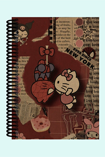 Namgo Spiderman Hello Kitty Aşk Temalı 200 Sayfa Hediyelik A5 Spiralli Kraft ...