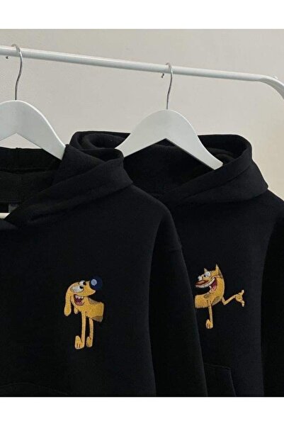 donamod Hanorac negru cu glugă unisex pisică câine piese de Paște cuplu îndrăgostit combinat