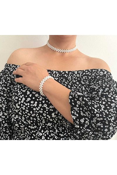 Roe takı aksesuar Pearl Necklace Choker Necklace And Pearl Bracelet Set