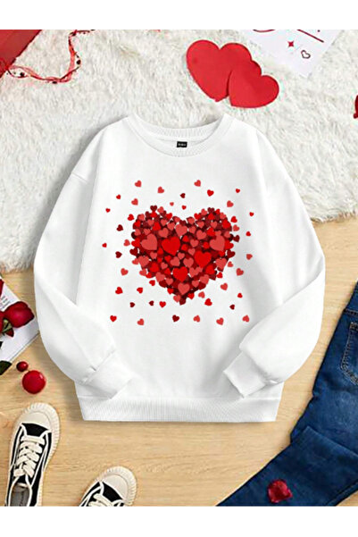 MAGORS STIL-X BİSİKLET YAKA PAMUKLU BEYAZ RENK, KALP BASKILI OVERSIZE SEVGİLİ...