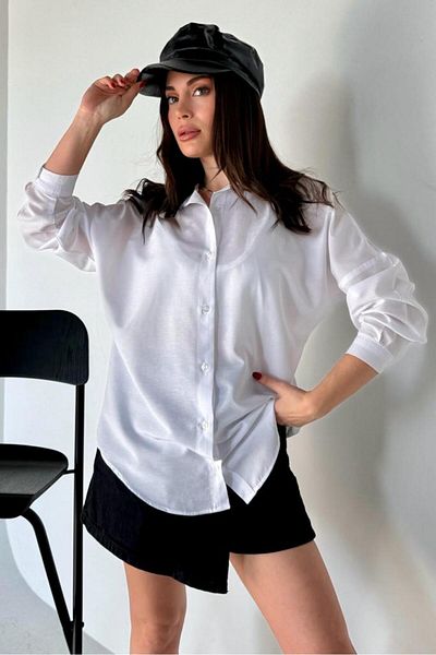 bb butik basic Cămașă de bază lungă oversize albă de damă