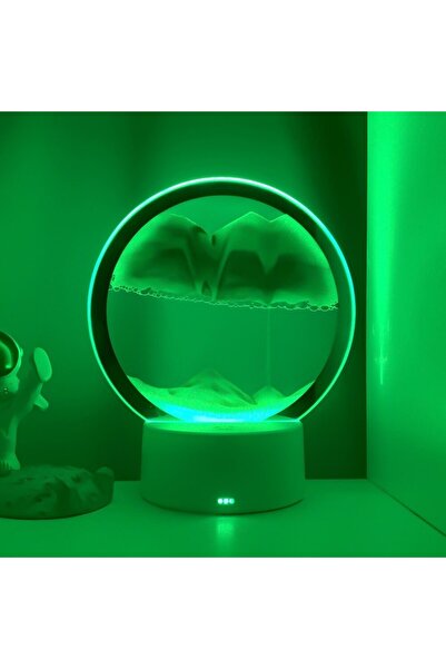 Deco Elit 3D Led Işıklı Kum Saati Gece Lambası 7 inç Kum Sanatı Ev Ofis Dekorasyonu Yeşil